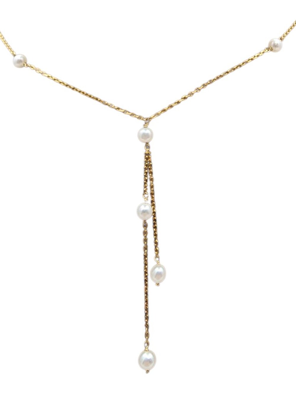 14K Yellow Gold Pearl Y Necklace 20" #25661